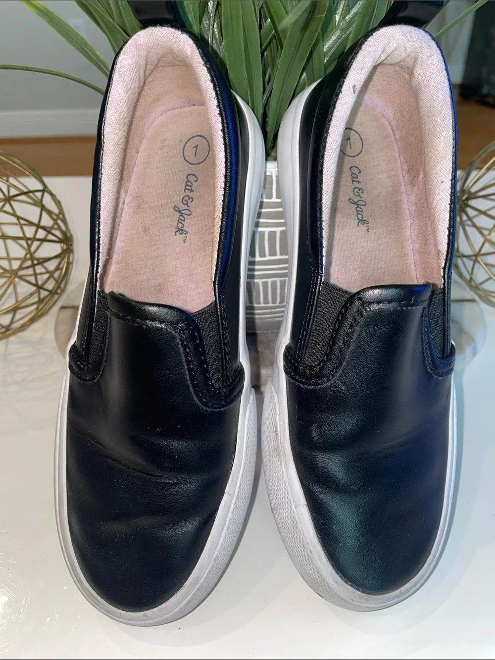 Cat & Jack Black Slip-On Loafers with White Sole